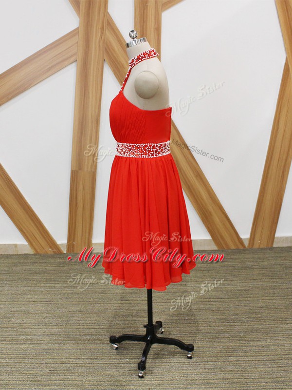 Fabulous Beading and Ruching Prom Party Dress Coral Red Zipper Sleeveless