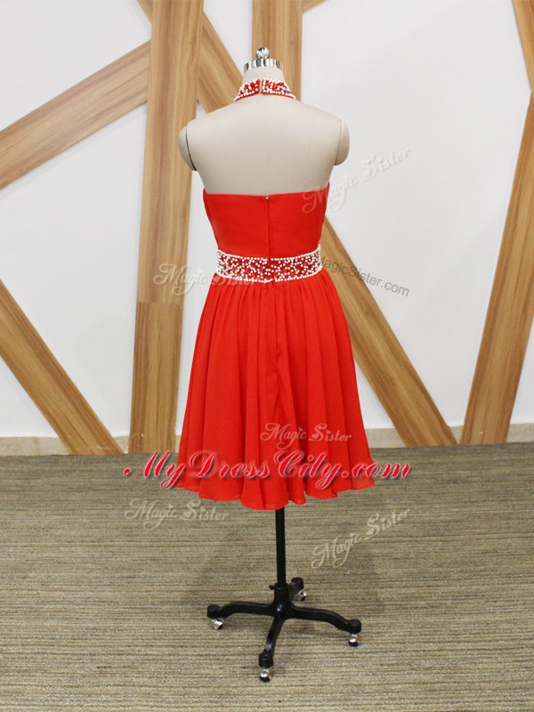 Fabulous Beading and Ruching Prom Party Dress Coral Red Zipper Sleeveless