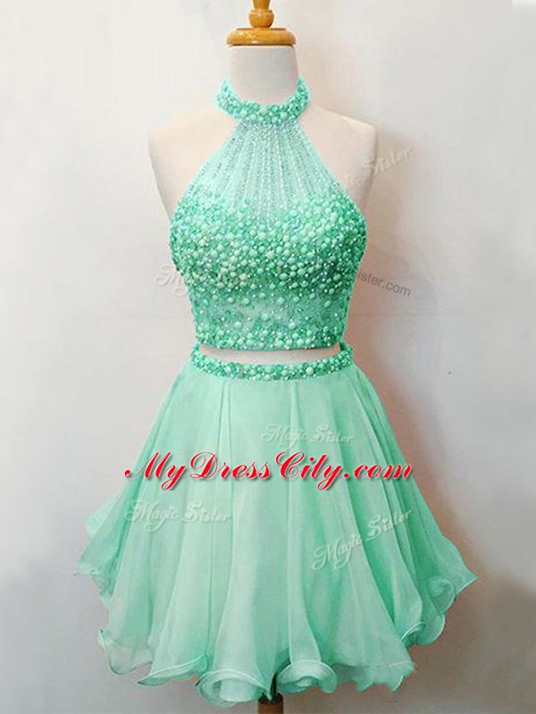 Halter Top Sleeveless Organza Damas Dress Beading Lace Up