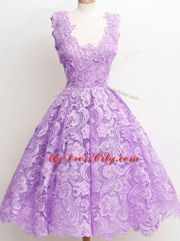 Straps Sleeveless Zipper Dama Dress for Quinceanera Lavender Lace