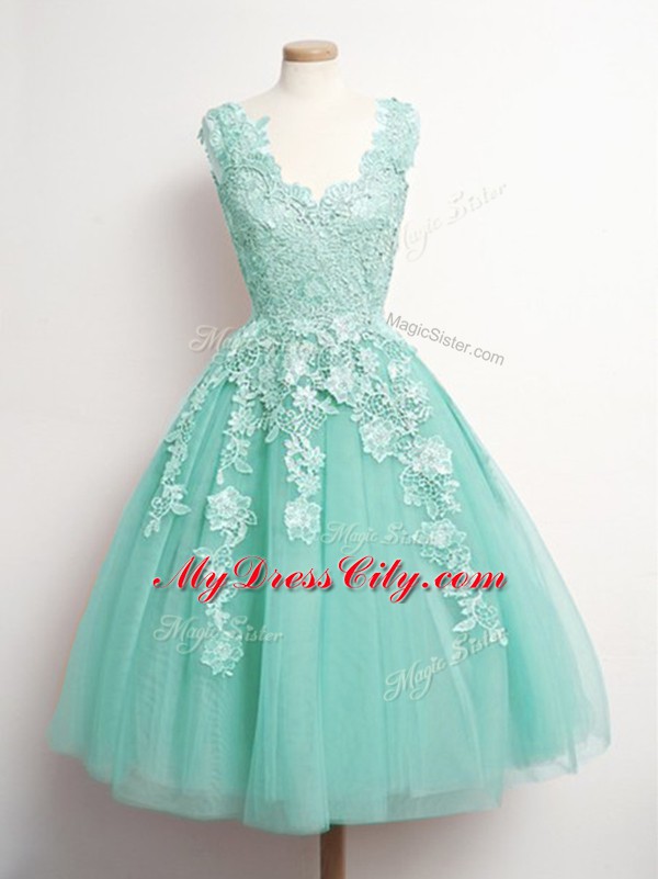 Traditional Sleeveless Appliques Lace Up Bridesmaid Gown