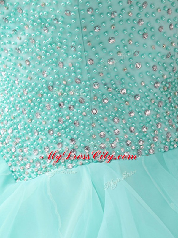 Apple Green Ball Gowns Organza Scoop Sleeveless Beading and Ruffles Floor Length Lace Up Quinceanera Dresses