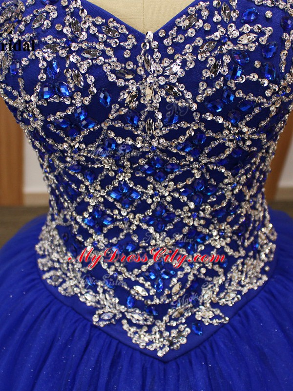 Comfortable Sleeveless Floor Length Beading Lace Up 15th Birthday Dress with Royal Blue