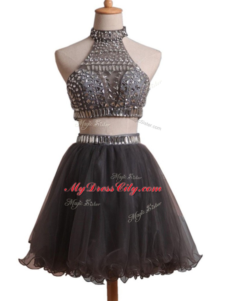 Black Halter Top Criss Cross Beading Prom Evening Gown Sleeveless