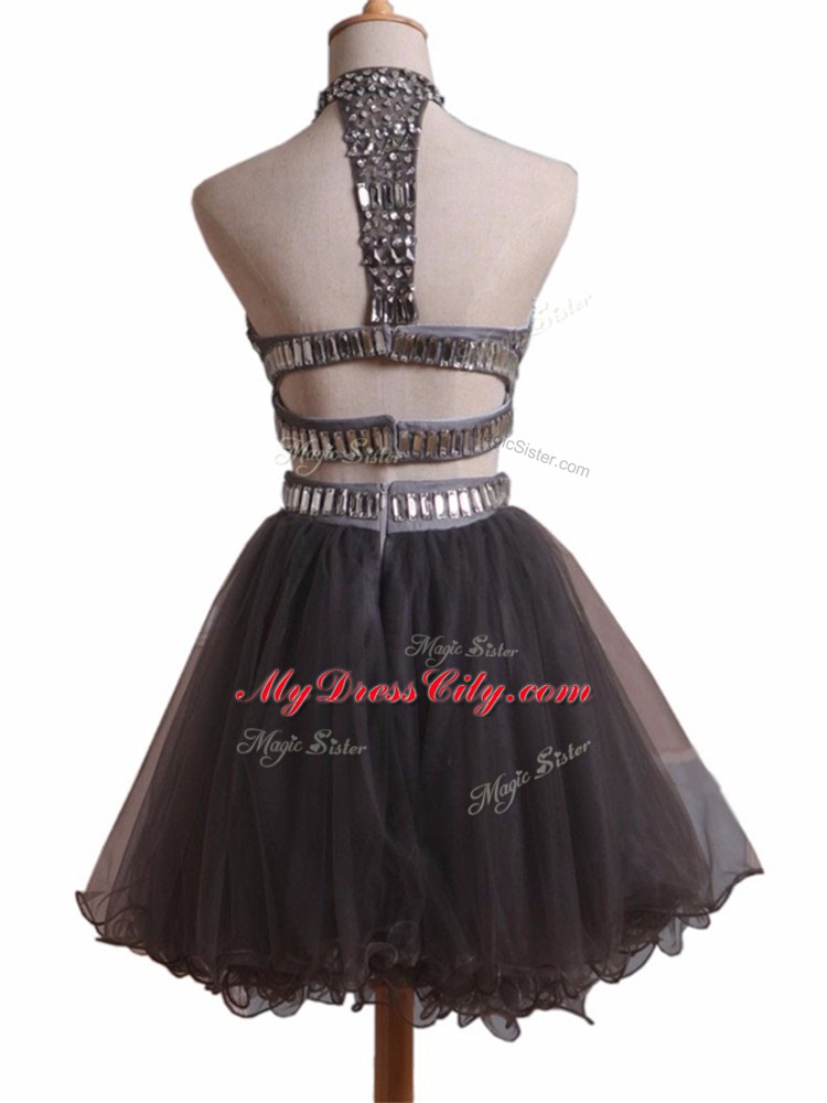 Black Halter Top Criss Cross Beading Prom Evening Gown Sleeveless