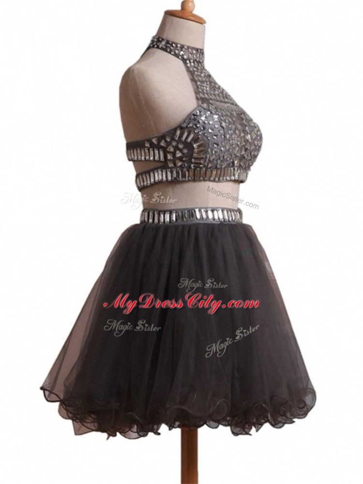 Black Halter Top Criss Cross Beading Prom Evening Gown Sleeveless