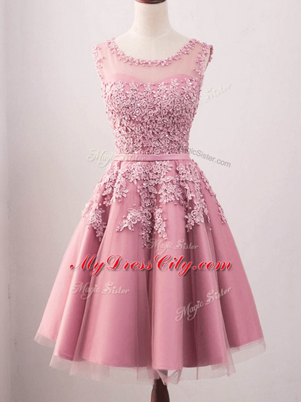 High Quality Knee Length Pink Dama Dress Tulle Sleeveless Lace