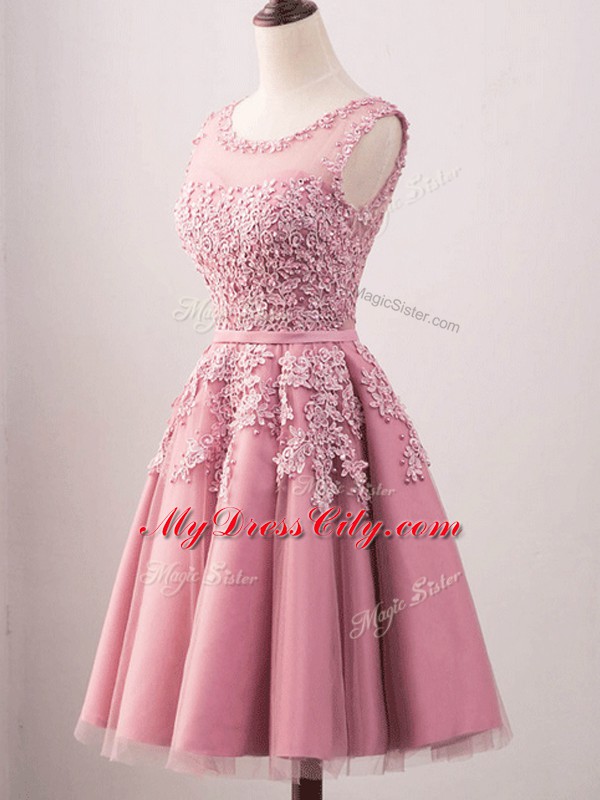 High Quality Knee Length Pink Dama Dress Tulle Sleeveless Lace