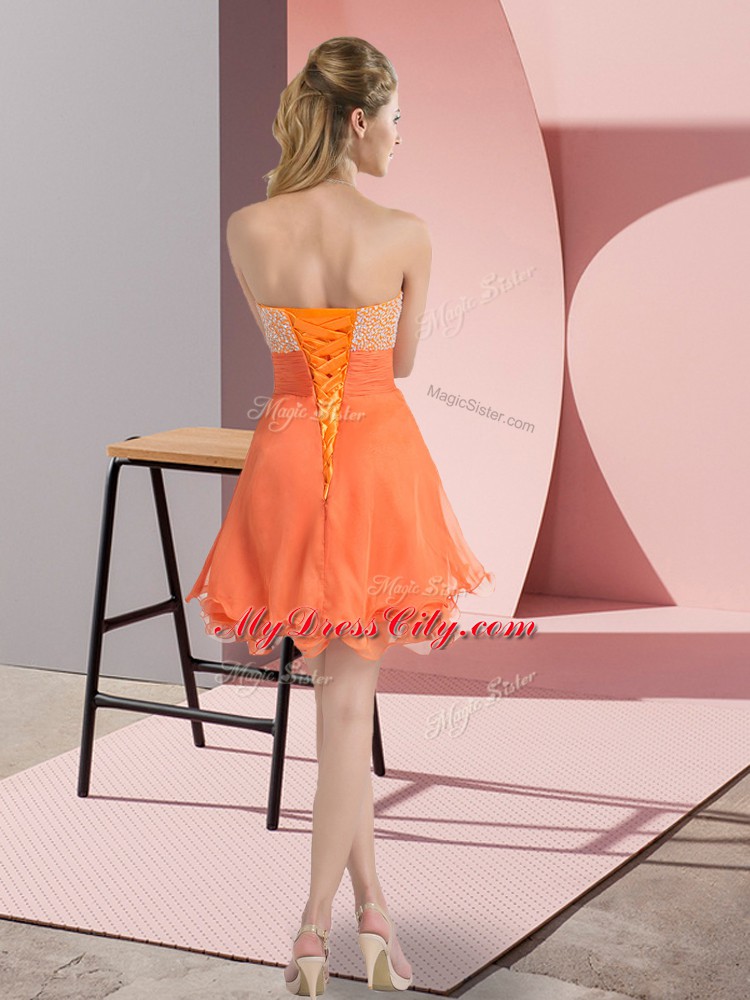 Noble Orange Sleeveless Mini Length Beading Lace Up Prom Dress