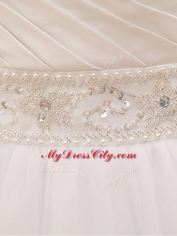 Traditional White Clasp Handle Wedding Dresses Beading and Ruching Sleeveless