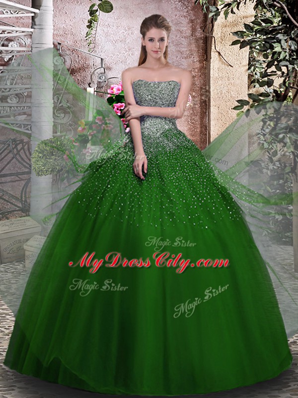 Strapless Sleeveless Tulle Sweet 16 Quinceanera Dress Beading Lace Up