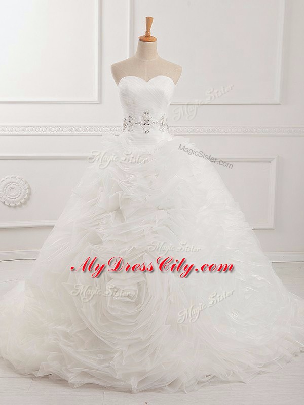 Flirting White Wedding Dresses Sweetheart Sleeveless Brush Train Lace Up