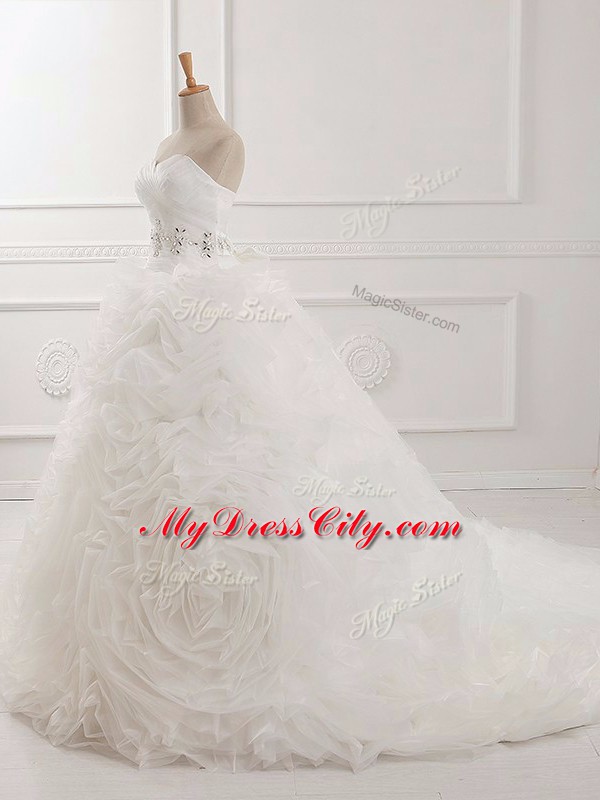 Flirting White Wedding Dresses Sweetheart Sleeveless Brush Train Lace Up