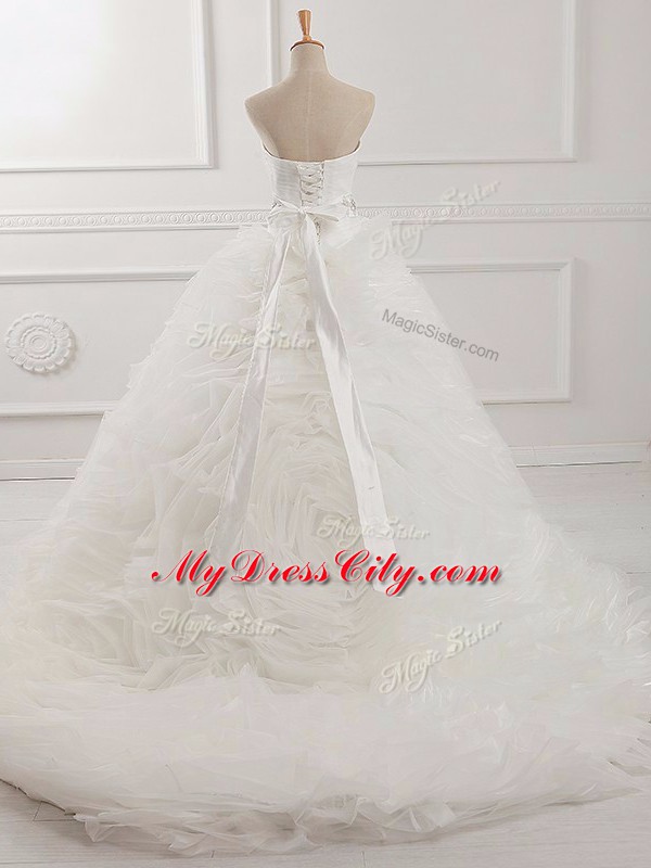 Flirting White Wedding Dresses Sweetheart Sleeveless Brush Train Lace Up