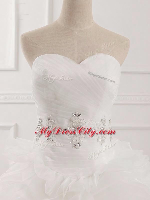 Flirting White Wedding Dresses Sweetheart Sleeveless Brush Train Lace Up