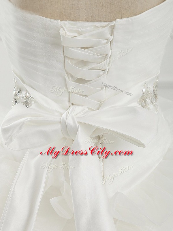 Flirting White Wedding Dresses Sweetheart Sleeveless Brush Train Lace Up