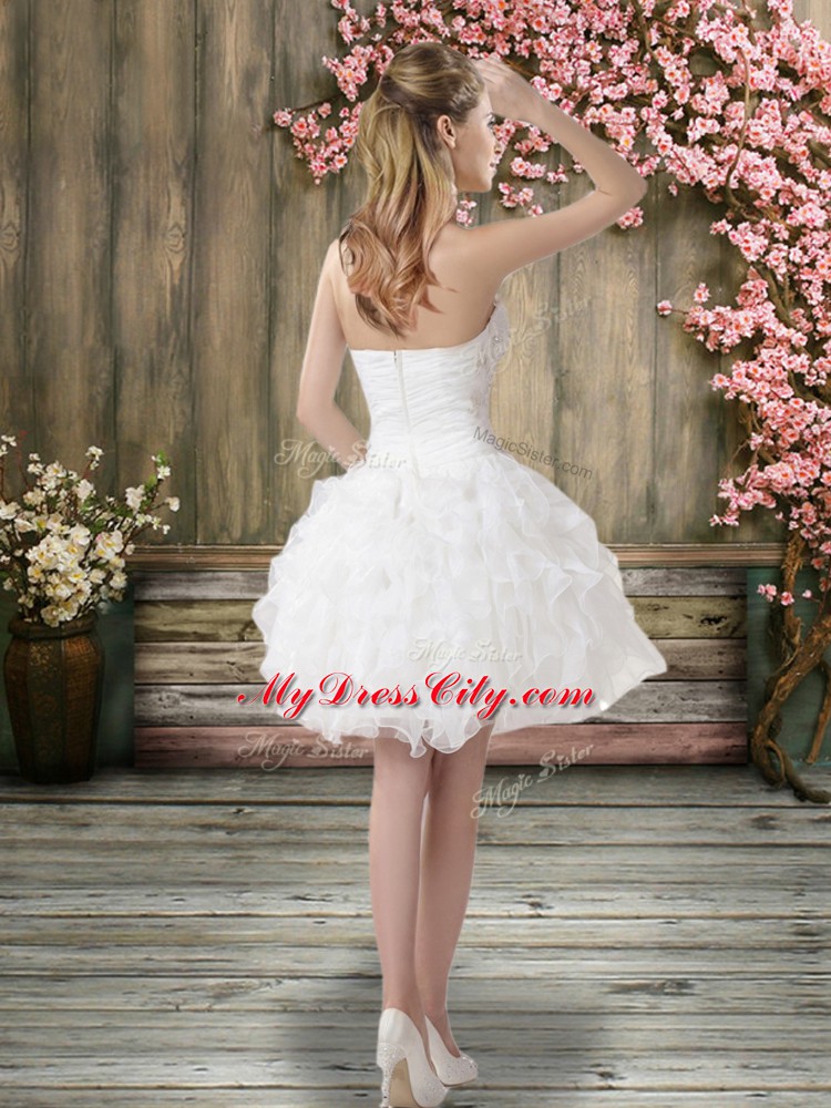 Stylish Knee Length Zipper Wedding Dresses White for Beach and Wedding Party with Beading and Embroidery