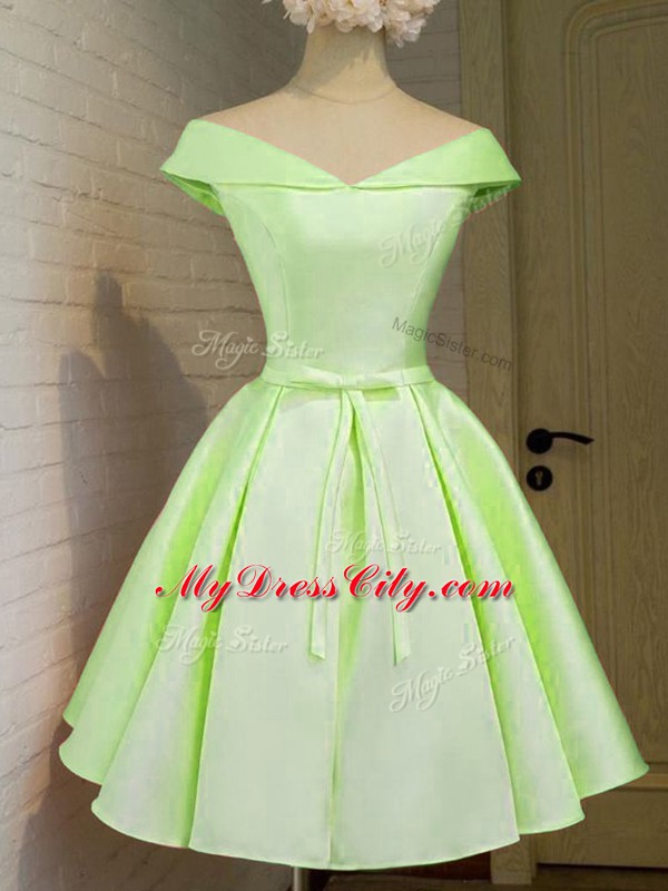 Knee Length A-line Cap Sleeves Yellow Green Bridesmaid Dresses Lace Up