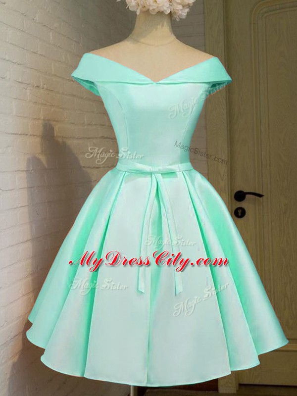 Decent Knee Length Turquoise Dama Dress for Quinceanera Off The Shoulder Cap Sleeves Zipper