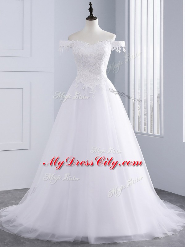 Custom Made Lace and Appliques Wedding Dress White Lace Up Sleeveless