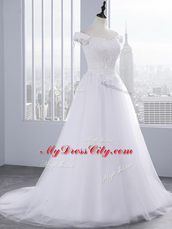 Custom Made Lace and Appliques Wedding Dress White Lace Up Sleeveless