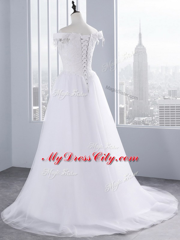 Custom Made Lace and Appliques Wedding Dress White Lace Up Sleeveless