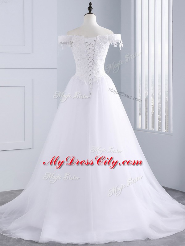 Custom Made Lace and Appliques Wedding Dress White Lace Up Sleeveless