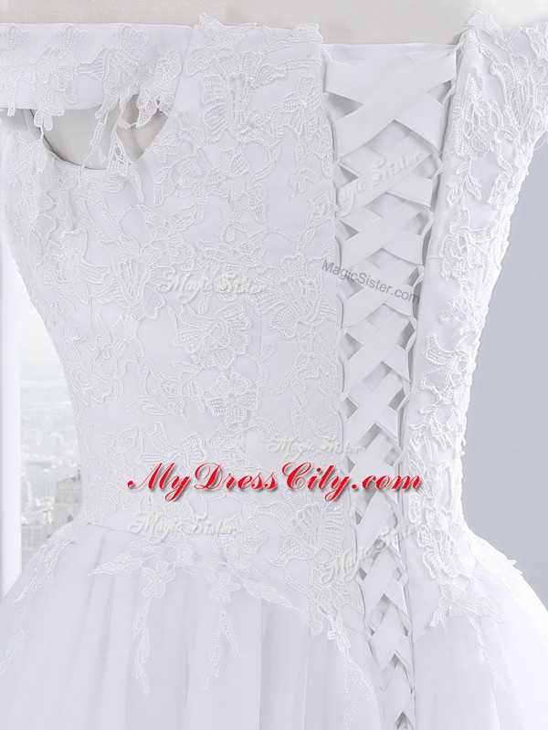 Custom Made Lace and Appliques Wedding Dress White Lace Up Sleeveless