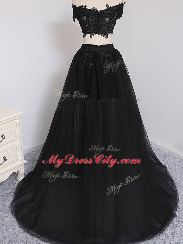 Great Sleeveless Tulle Floor Length Zipper Homecoming Dress Online in Black with Beading