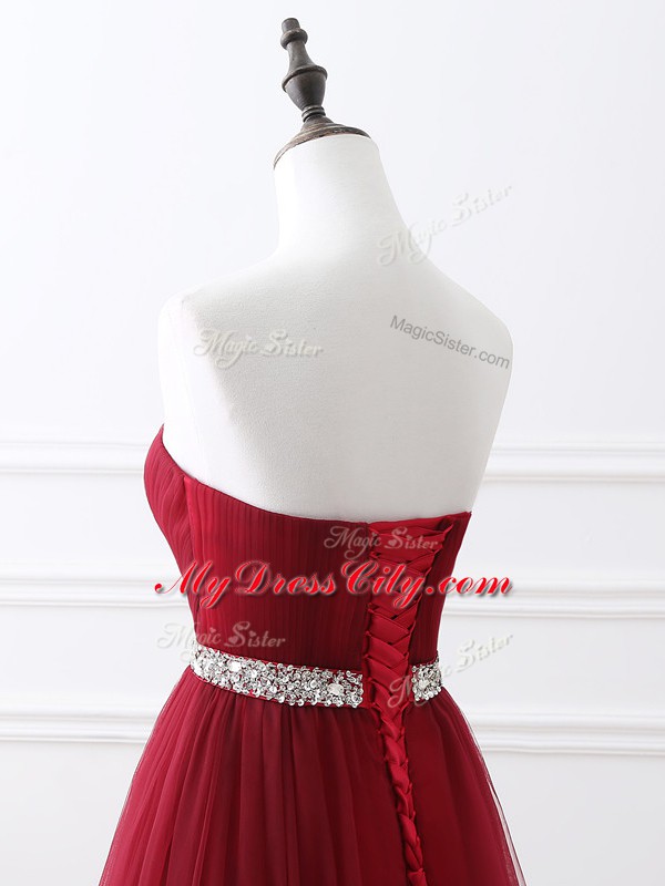 Lovely Sweetheart Sleeveless Tulle Homecoming Dress Beading Brush Train Lace Up