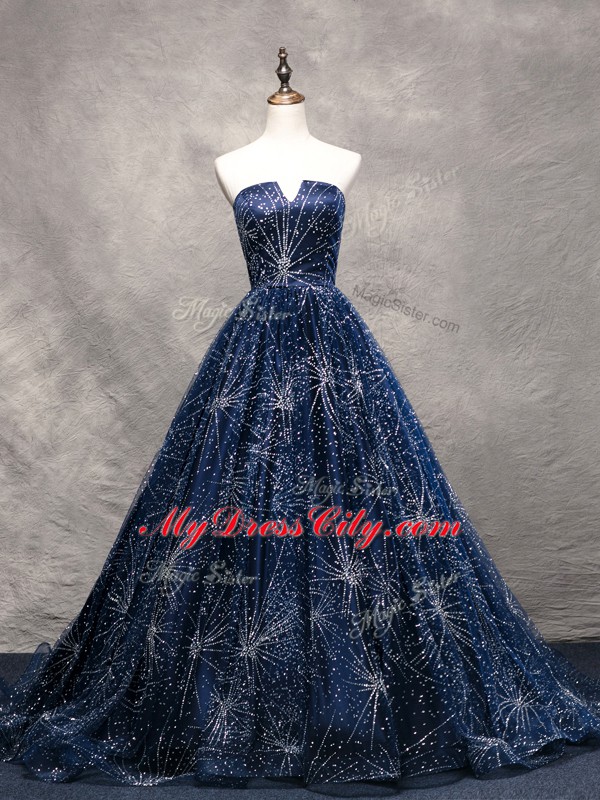 Hot Sale Navy Blue V-neck Neckline Beading Homecoming Dress Sleeveless Lace Up