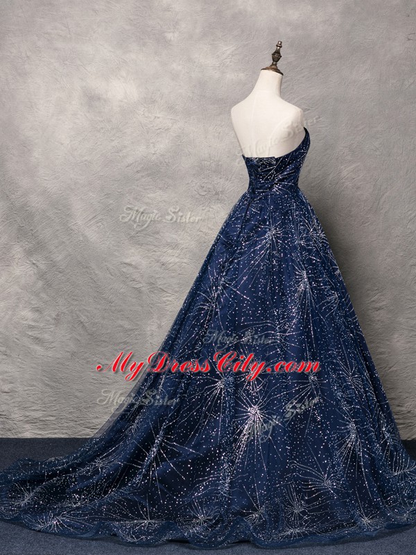 Hot Sale Navy Blue V-neck Neckline Beading Homecoming Dress Sleeveless Lace Up