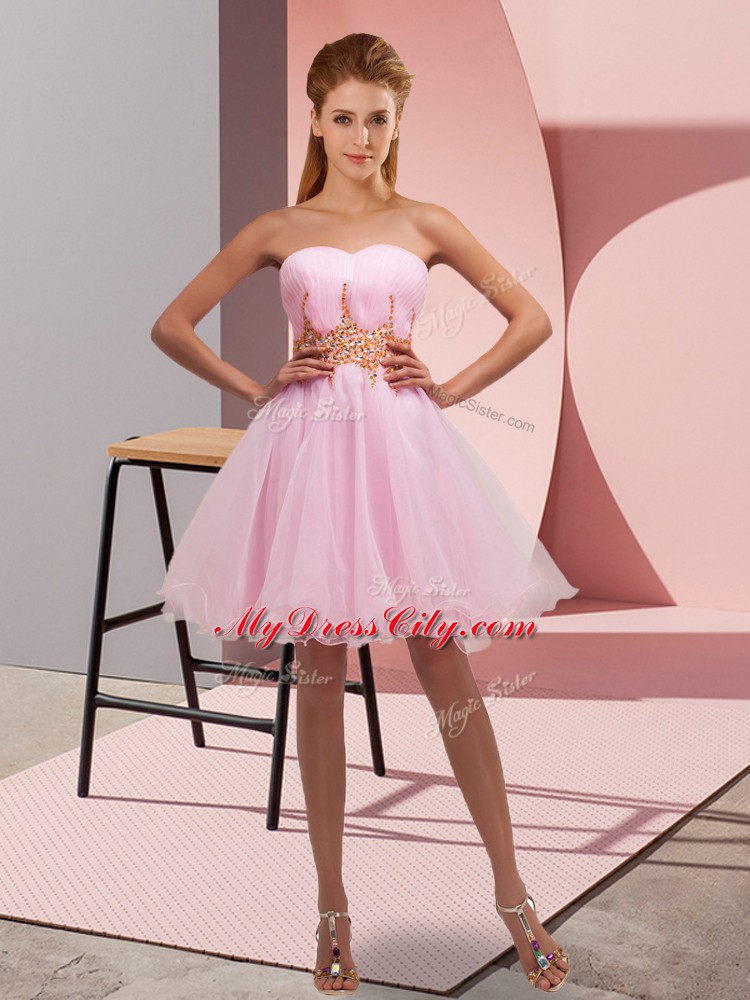 Tulle Sleeveless Mini Length Prom Evening Gown and Beading and Ruching