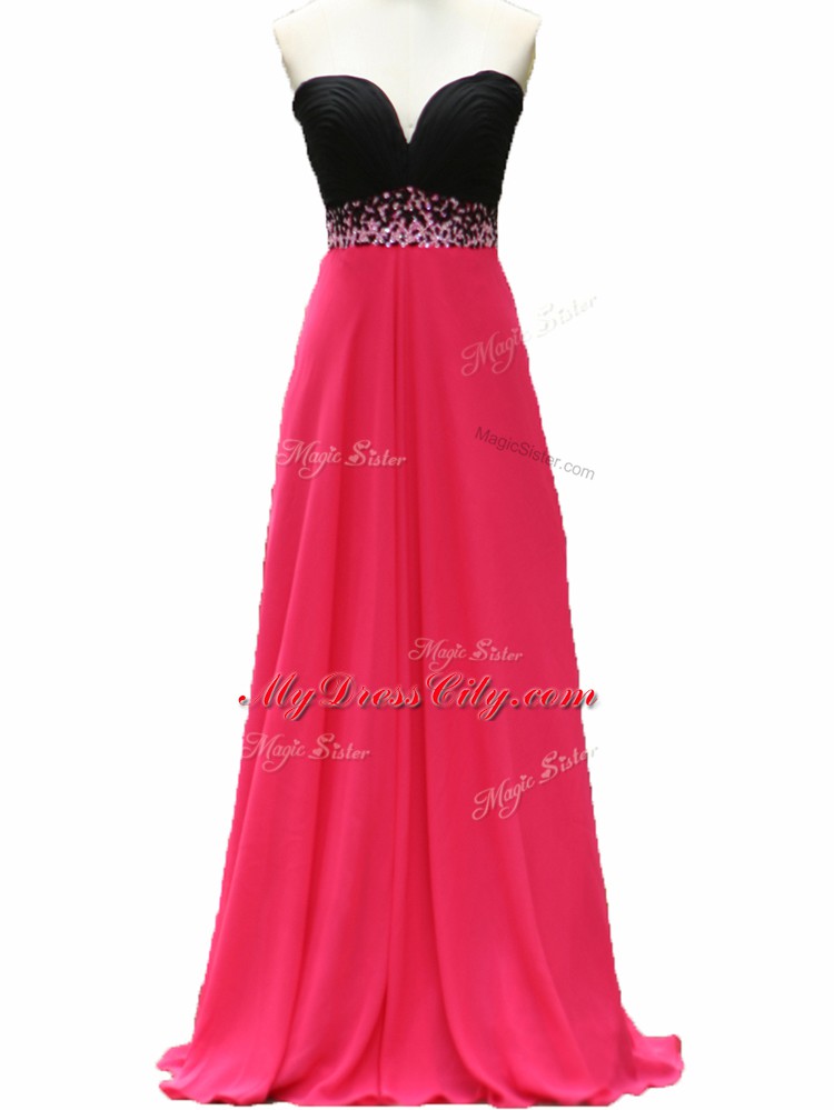 Pink And Black Going Out Dresses Prom and Party and Military Ball and Sweet 16 with Beading Sweetheart Sleeveless Zipper