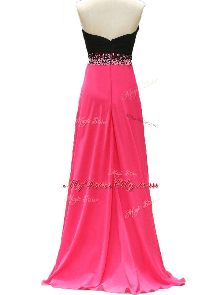 Pink And Black Going Out Dresses Prom and Party and Military Ball and Sweet 16 with Beading Sweetheart Sleeveless Zipper