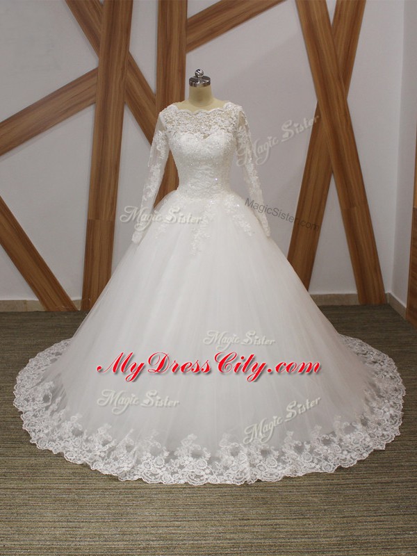 Fantastic White Scalloped Neckline Beading and Appliques Wedding Dresses Sleeveless Zipper