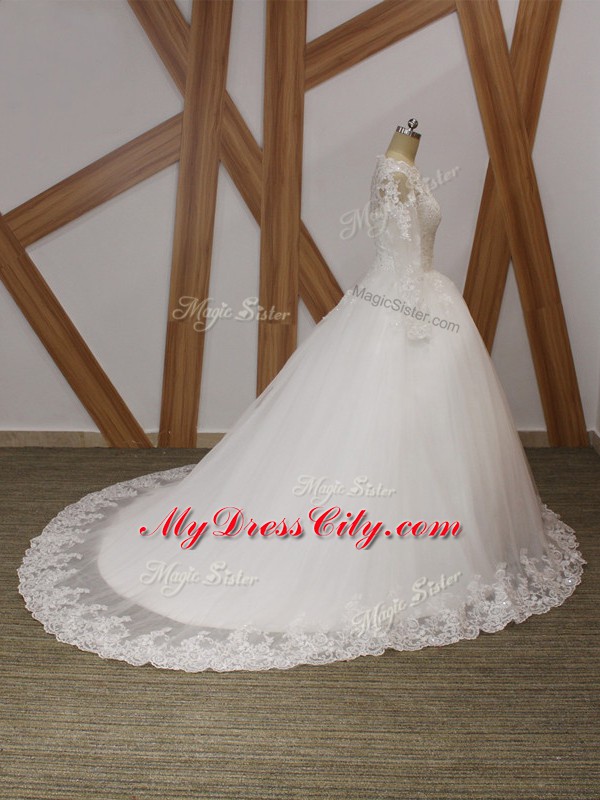 Fantastic White Scalloped Neckline Beading and Appliques Wedding Dresses Sleeveless Zipper