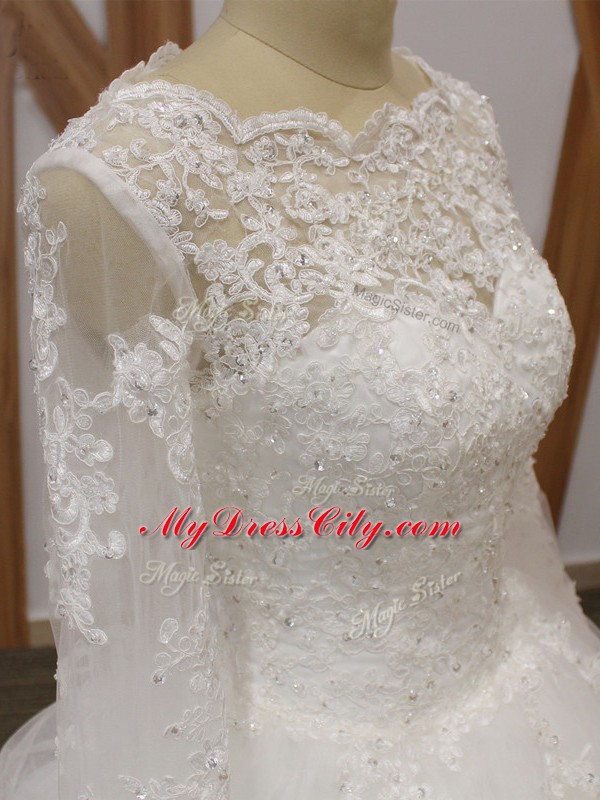 Fantastic White Scalloped Neckline Beading and Appliques Wedding Dresses Sleeveless Zipper