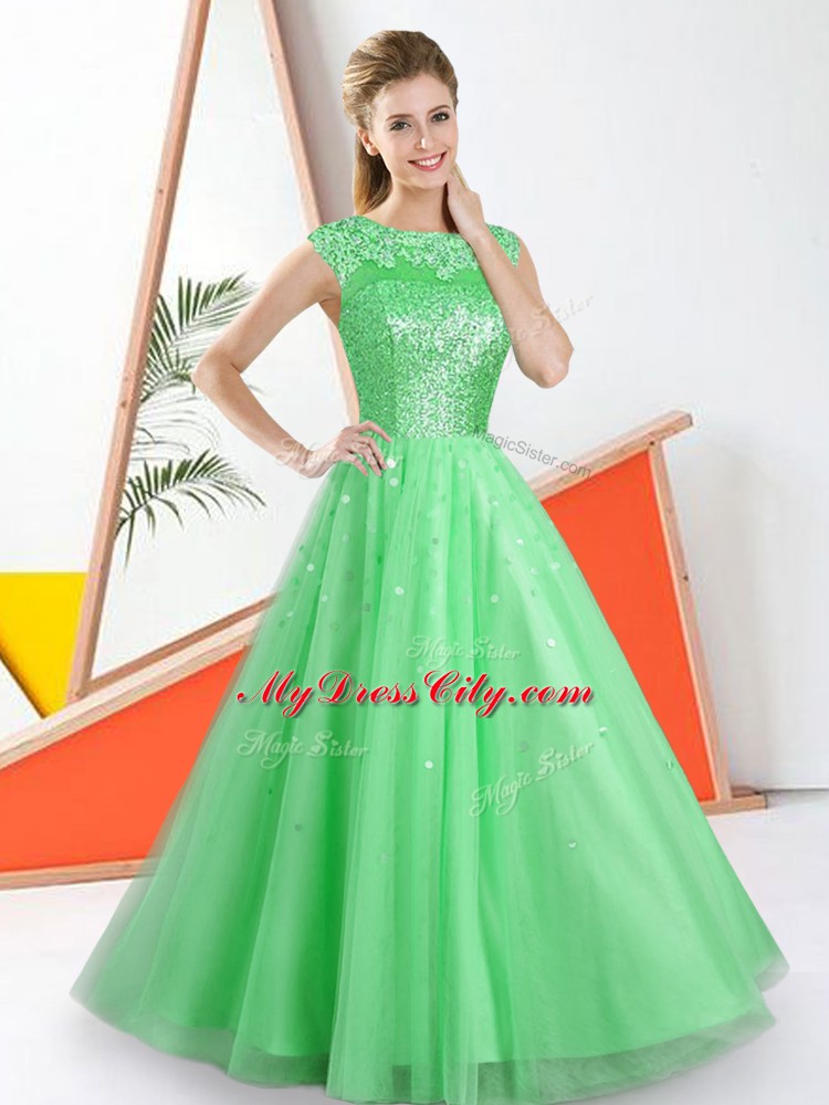 Best Sleeveless Backless Floor Length Beading and Lace Bridesmaids Dress