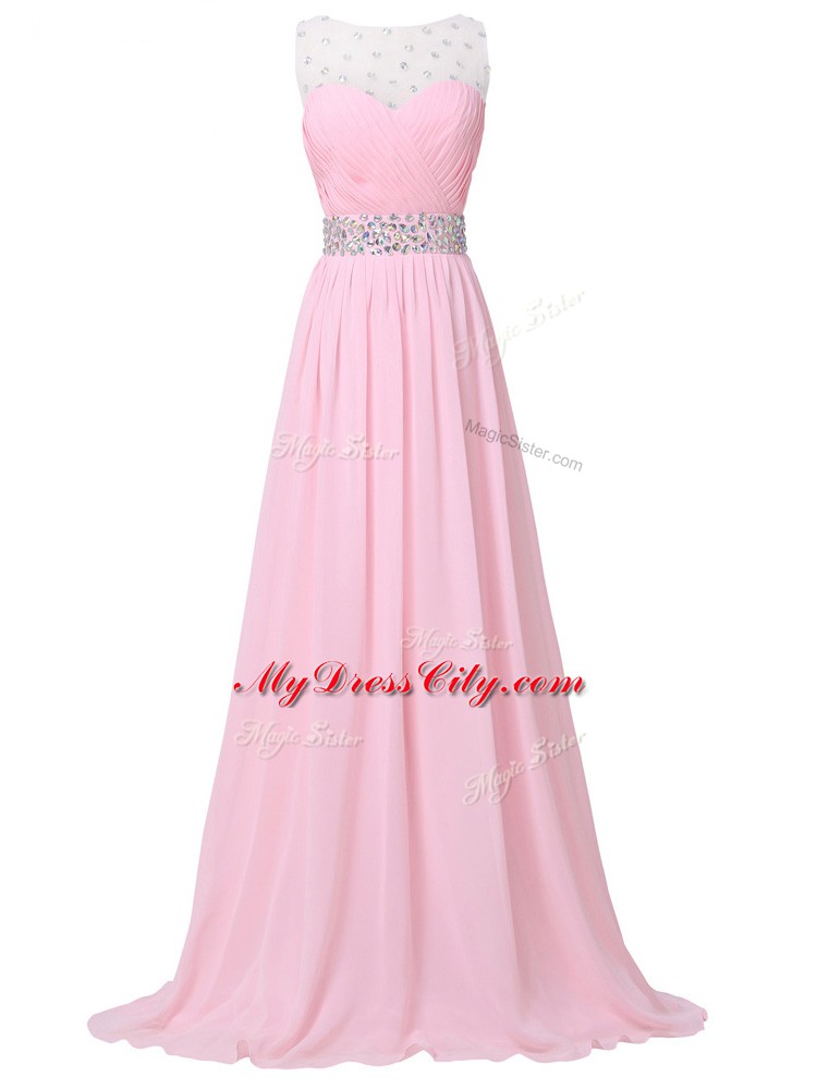 Floor Length Lavender Homecoming Party Dress Chiffon Sleeveless Beading