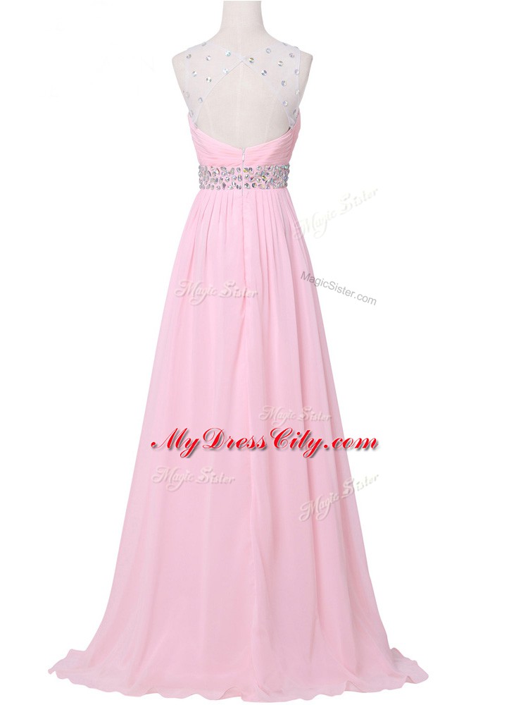 Floor Length Lavender Homecoming Party Dress Chiffon Sleeveless Beading