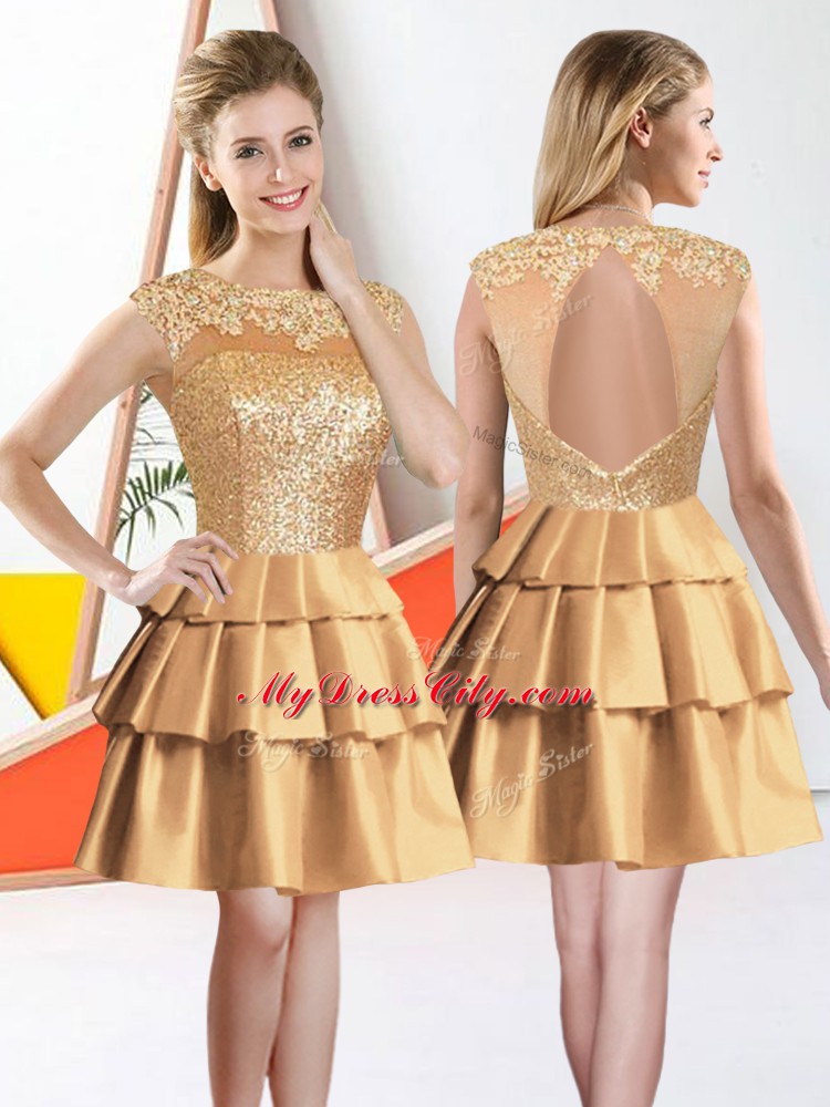 Traditional Gold Quinceanera Court of Honor Dress Prom and Party with Beading and Lace Bateau Sleeveless Backless