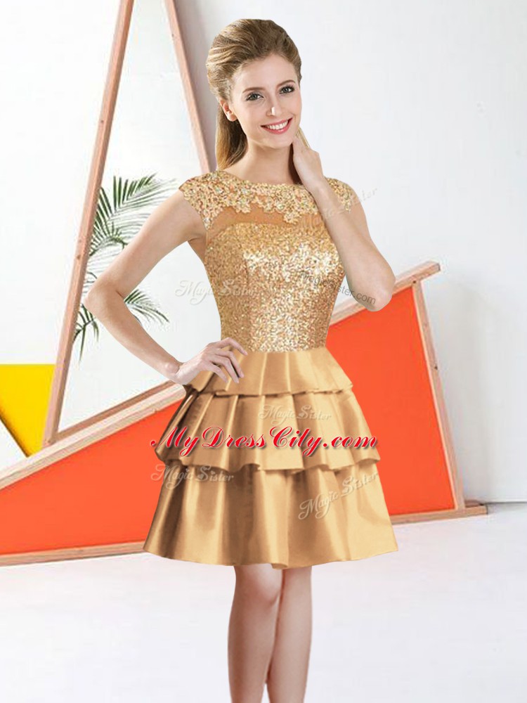 Traditional Gold Quinceanera Court of Honor Dress Prom and Party with Beading and Lace Bateau Sleeveless Backless