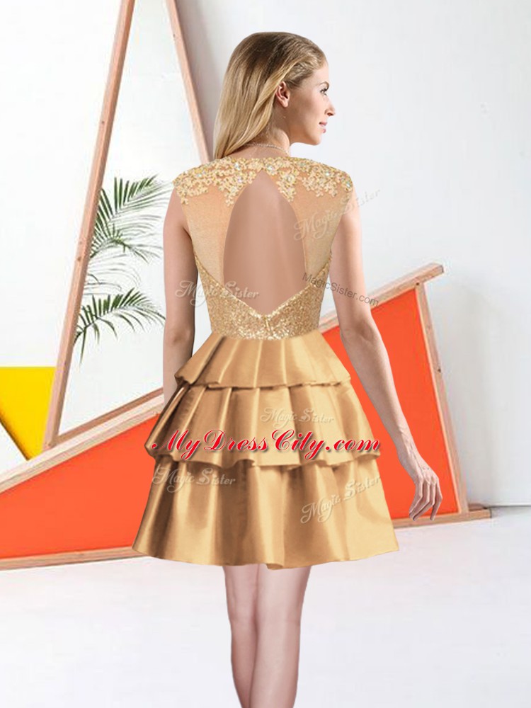 Traditional Gold Quinceanera Court of Honor Dress Prom and Party with Beading and Lace Bateau Sleeveless Backless