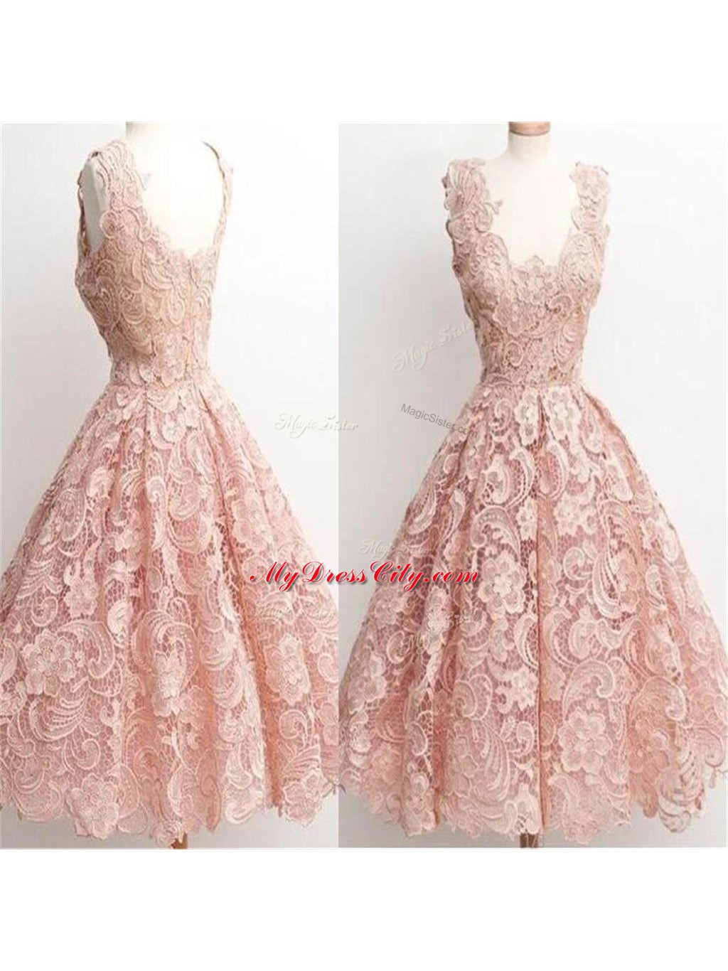 New Style Straps Sleeveless Lace Dama Dress Lace Zipper