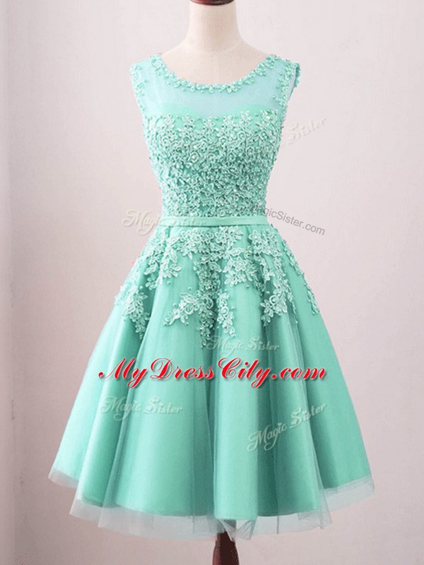 Turquoise Scoop Lace Up Lace Court Dresses for Sweet 16 Sleeveless