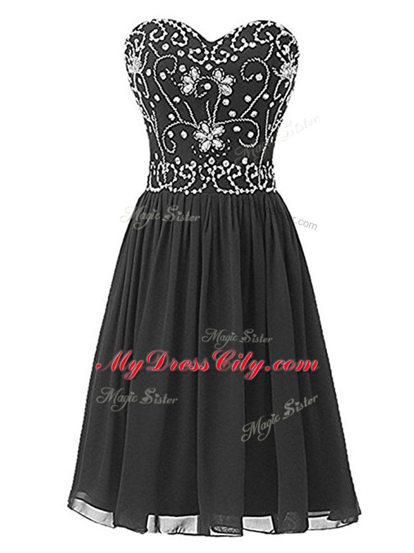 Eye-catching Knee Length Empire Sleeveless Black Evening Dress Lace Up