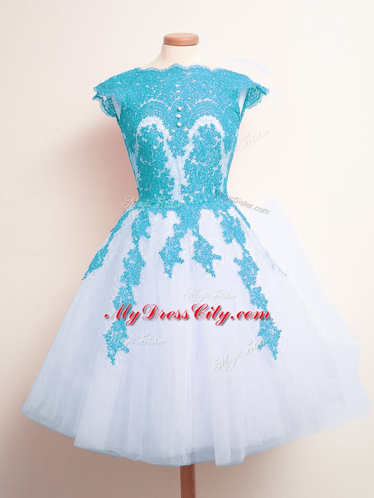 Scalloped Sleeveless Tulle Wedding Guest Dresses Appliques Lace Up