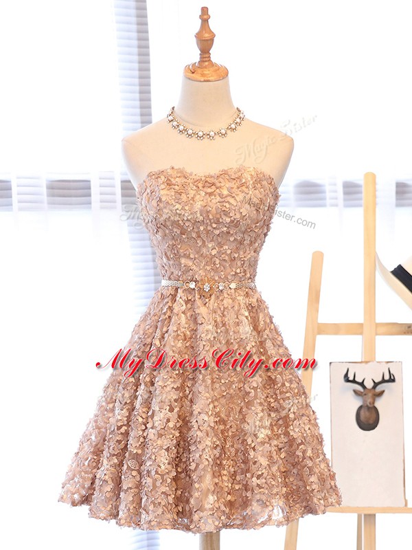 Excellent Organza Sweetheart Sleeveless Lace Up Belt Prom Dress in Champagne