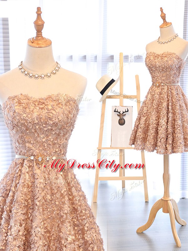 Excellent Organza Sweetheart Sleeveless Lace Up Belt Prom Dress in Champagne